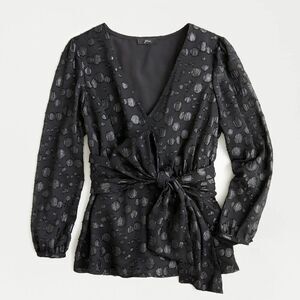 J.Crew tie waist v-neck metallic dot jaquard blouse top size m